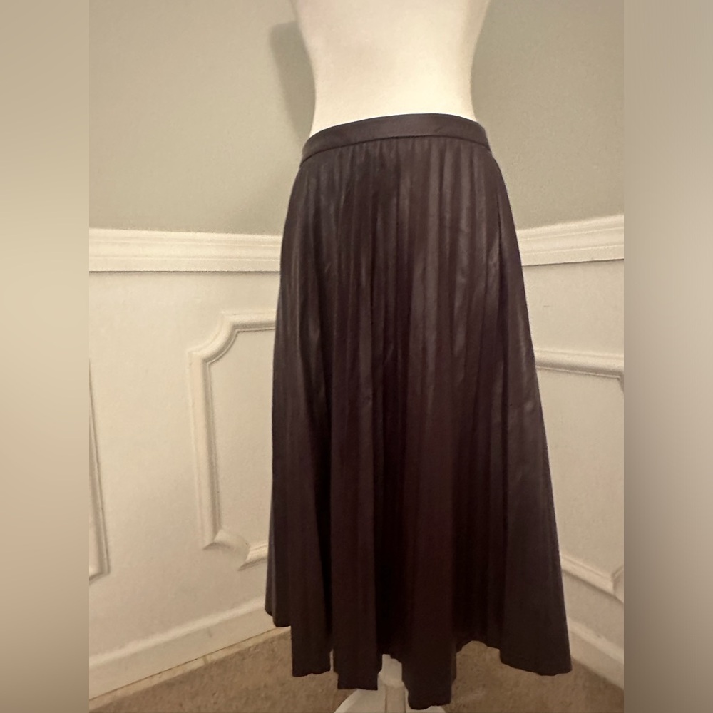 Calvin Klein Eggplant plum pleated Faux leather midi skirt
